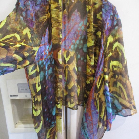 Alberto Makali rare 100% silk cardigan topper wrap s m art to wear boho - Picture 3 of 9
